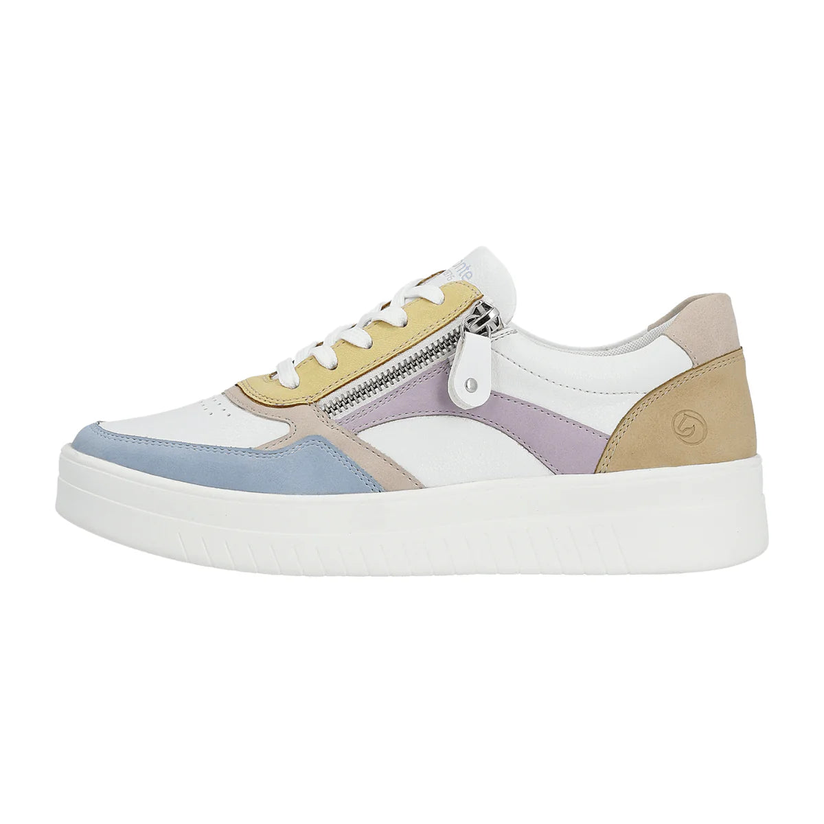 Remonte by Rieker Women's Pearl White Leather Sneakers - Aqua/Weiss/Rose/Sun/Mauve/Tan