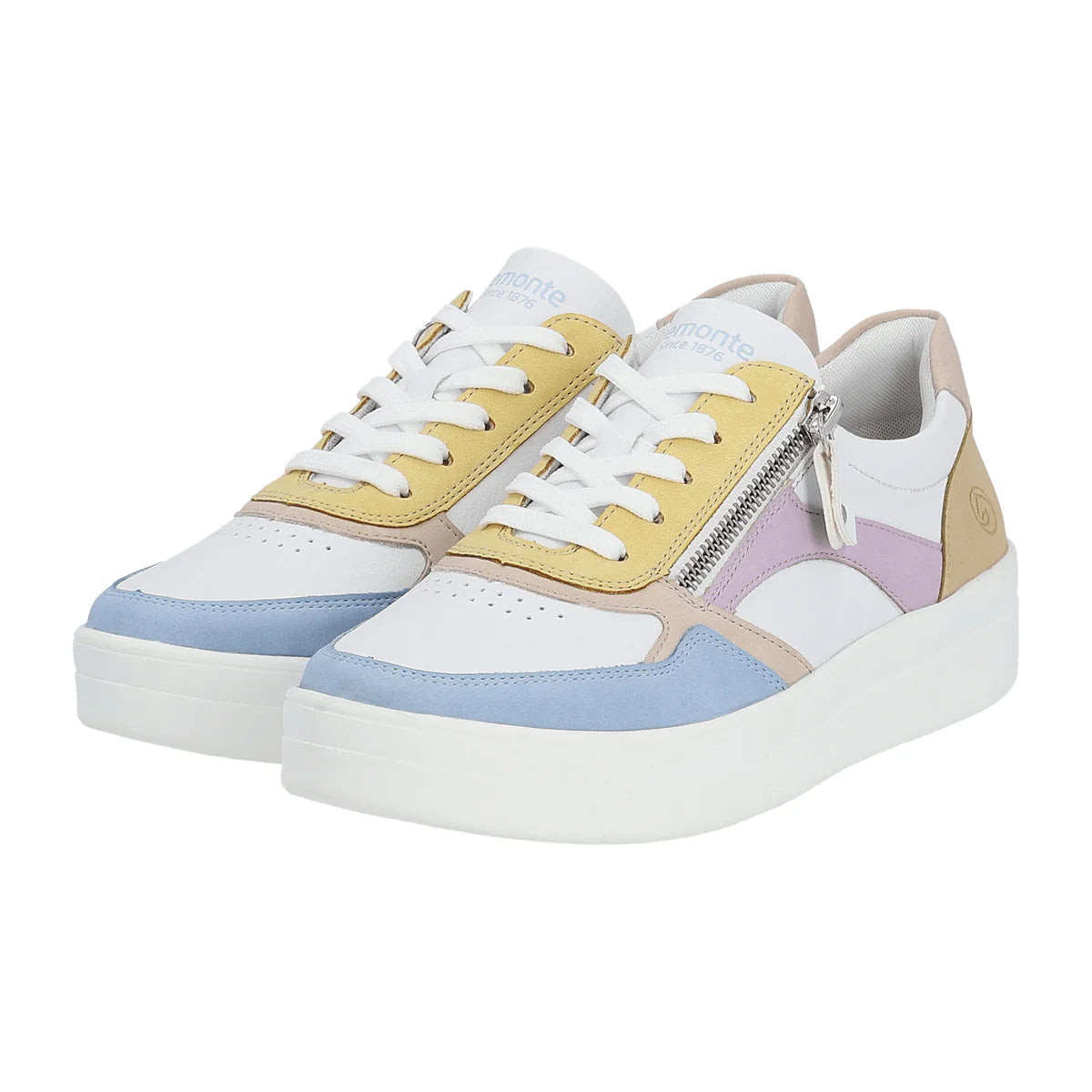 Remonte by Rieker Women's Pearl White Leather Sneakers - Aqua/Weiss/Rose/Sun/Mauve/Tan