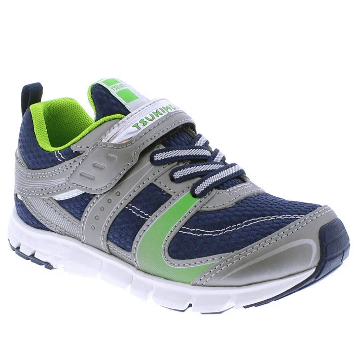 Tsukihoshi Little Kid Velocity Velcro Sneaker - Steel/Green (Child Sizes 7 to 1)