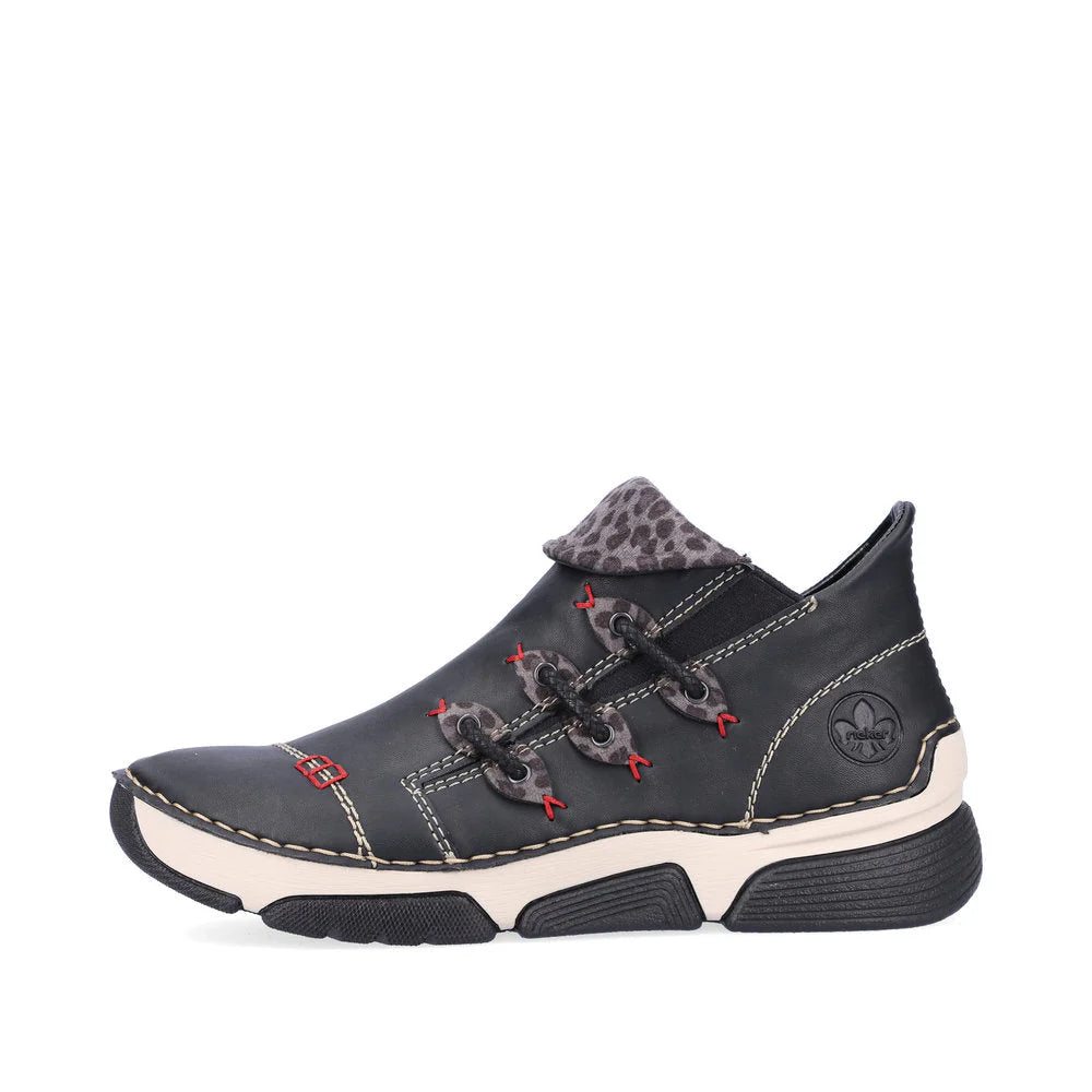 Rieker Women's Angela 83 Booties - Black/Leopard Grey