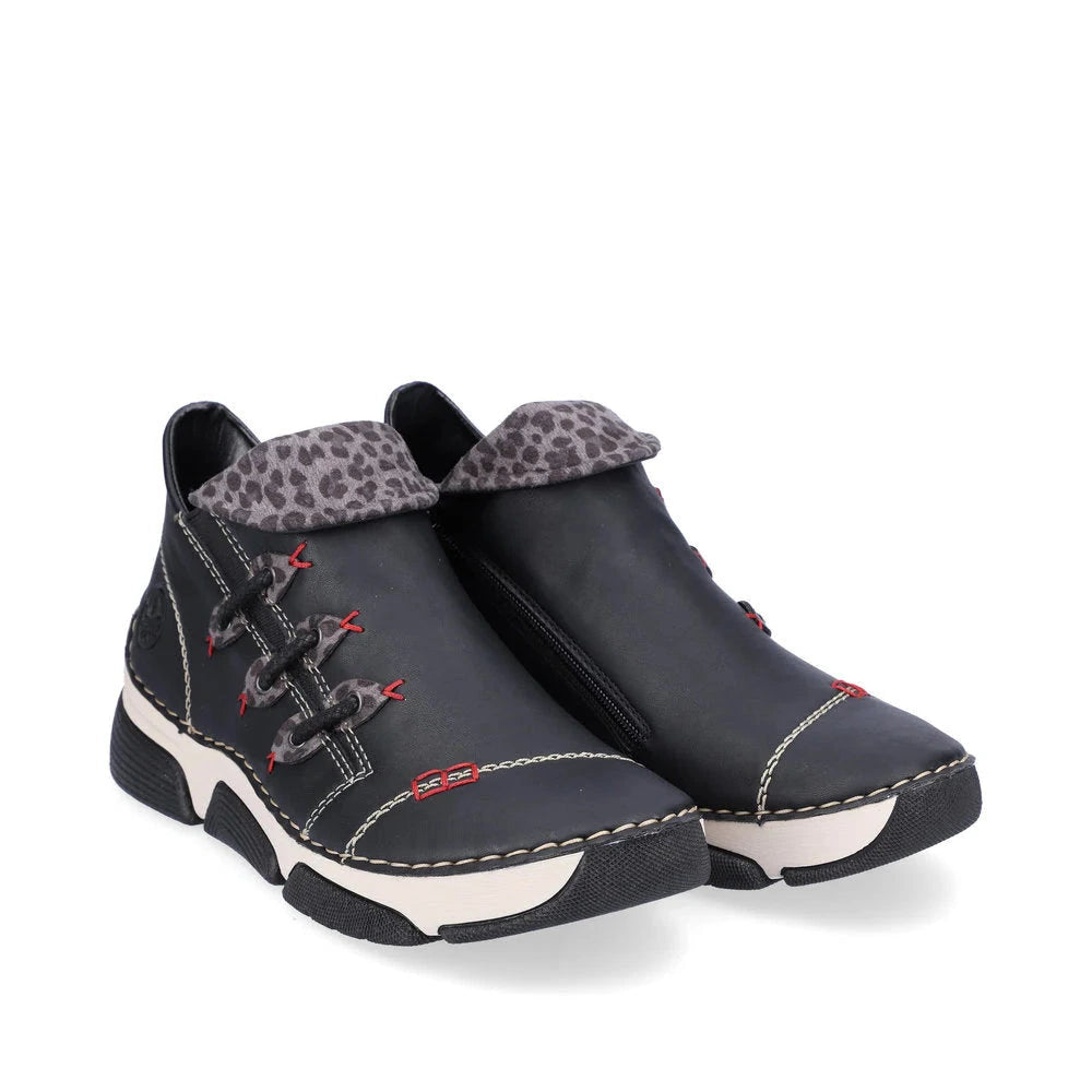 Rieker Women's Angela 83 Booties - Black/Leopard Grey