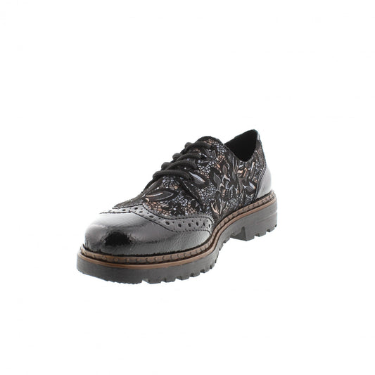 Rieker Women's Ulla Brogue Loafers - Black/Schwarz-Metallic