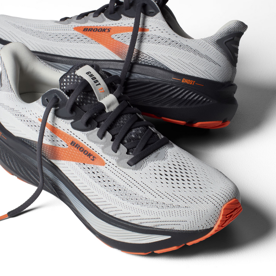 Brooks Men's Ghost 17 Dynamic Road Running Sneaker - Oyster Mushroom/Orange/Ebony