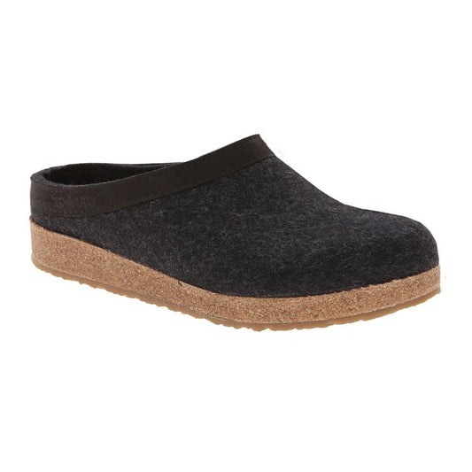 Haflinger Unisex GZL Grizzly Classic Clogs with Leather Trim - Charcoal
