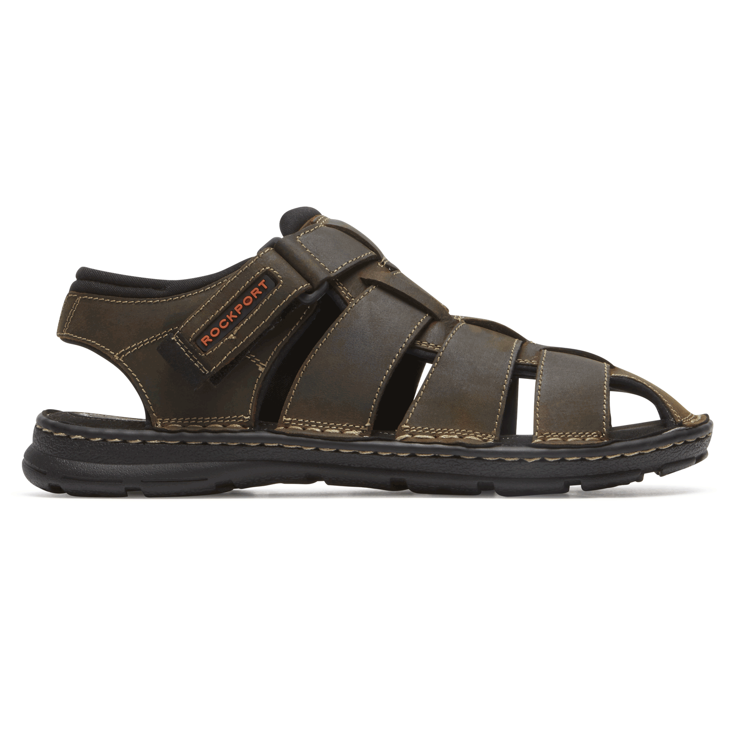 side view of brown sandal Rockport Men's Darwyn Fishermen Sandal