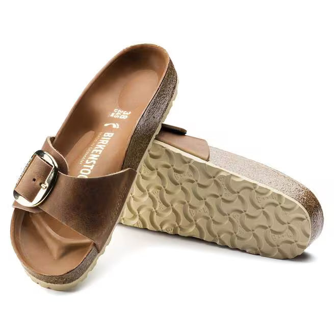 Birkenstock Women's Madrid Big Buckle Sandals-Cognac Oiled Leather
