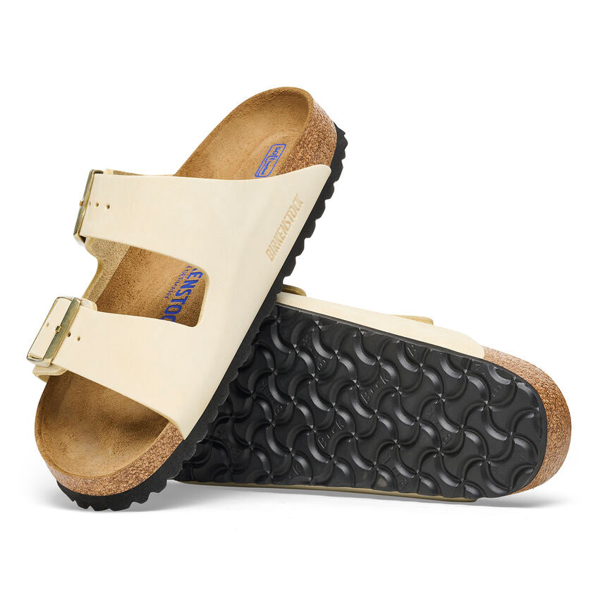 Birkenstock Women's Arizona Soft Footbed Nubuck Leather Sandal - Ecru