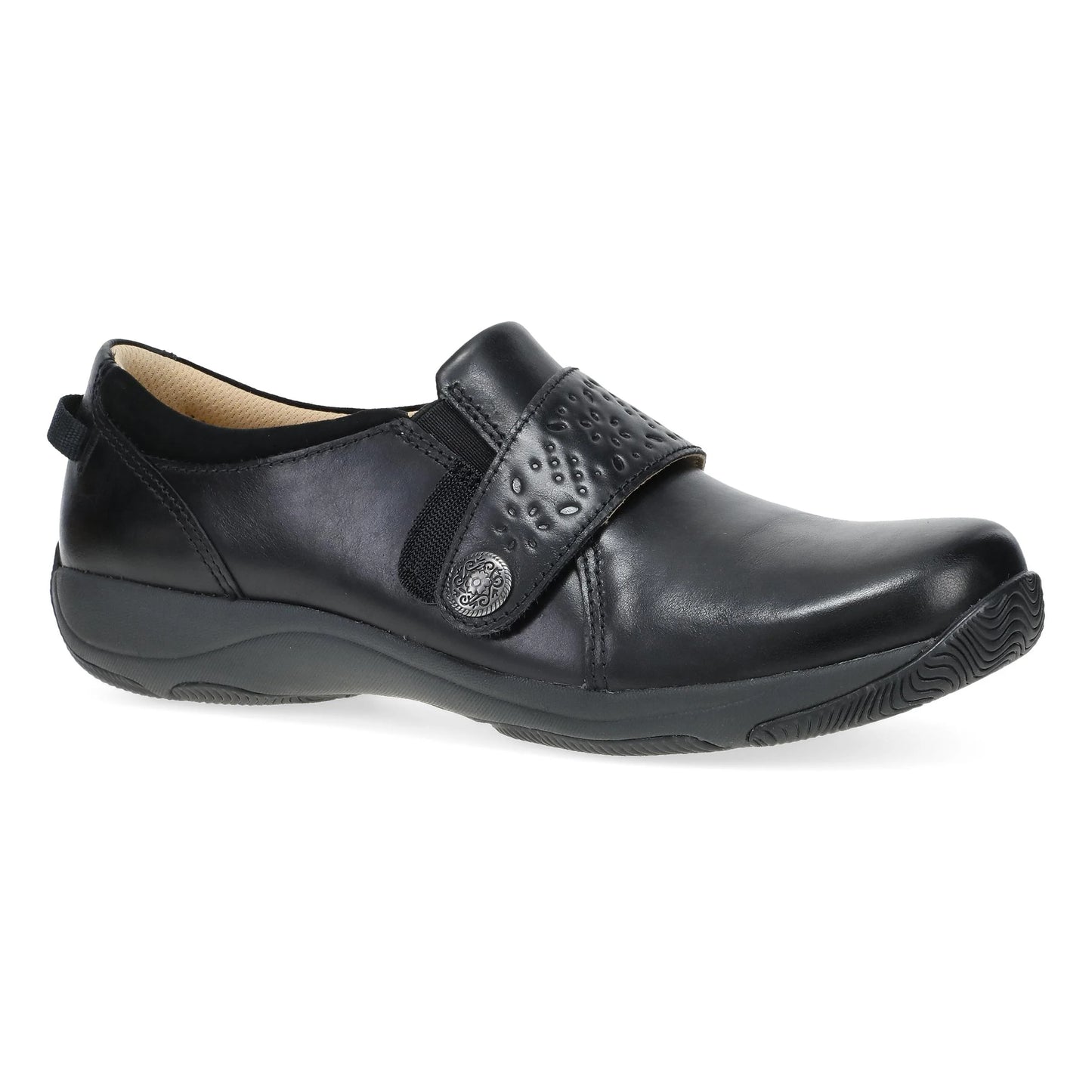Dansko Women's Sallie Slip Resistant Adjustable Shoe - Black Waxy Burnished