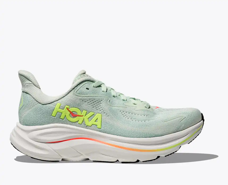 Hoka Women's Clifton 10 Running Shoes - Sea Glass/Neon Flame