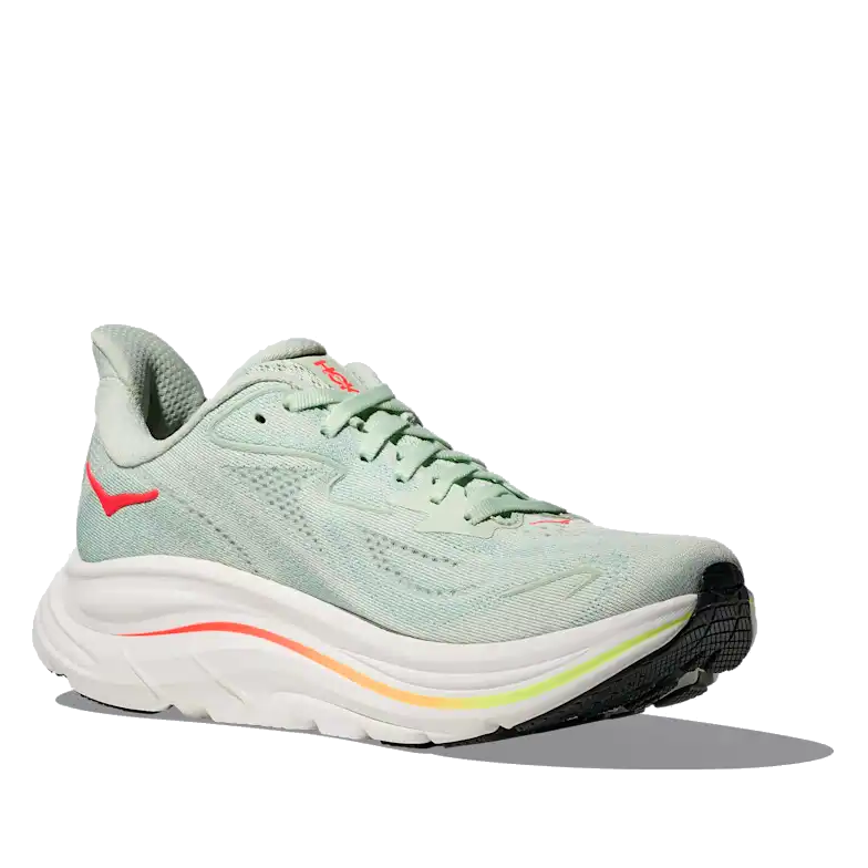 Hoka Women's Clifton 10 Running Shoes - Sea Glass/Neon Flame