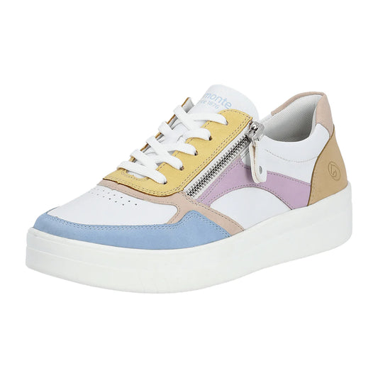 Remonte by Rieker Women's Pearl White Leather Sneakers - Aqua/Weiss/Rose/Sun/Mauve/Tan