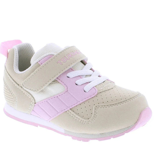 Tsukihoshi Baby Racer Velcro Sneaker - Cream/Pink (Baby Sizes 3 to 6.5)