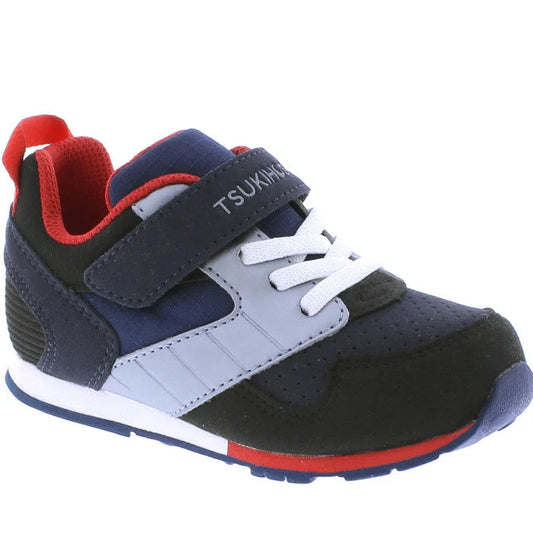 Tsukihoshi Baby Racer Velcro Sneaker - Black/Navy(Baby Sizes 3 to 6.5)