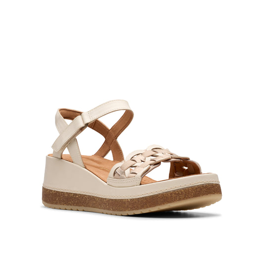 Clarks Women's Kassanda Bar Wedge Sandal - Creme Multi