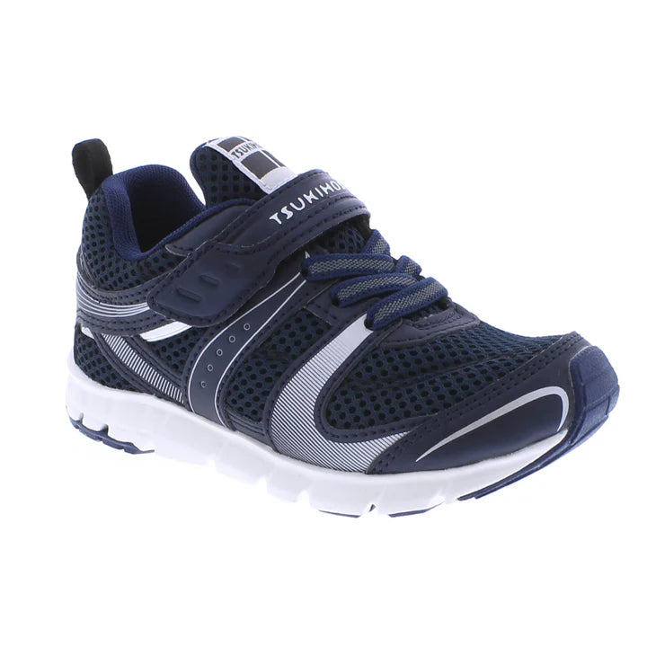 Tsukihoshi Big Kid Velocity Velcro Sneaker - Navy/Silver (Big Kid Sizes 1.5 to 7)