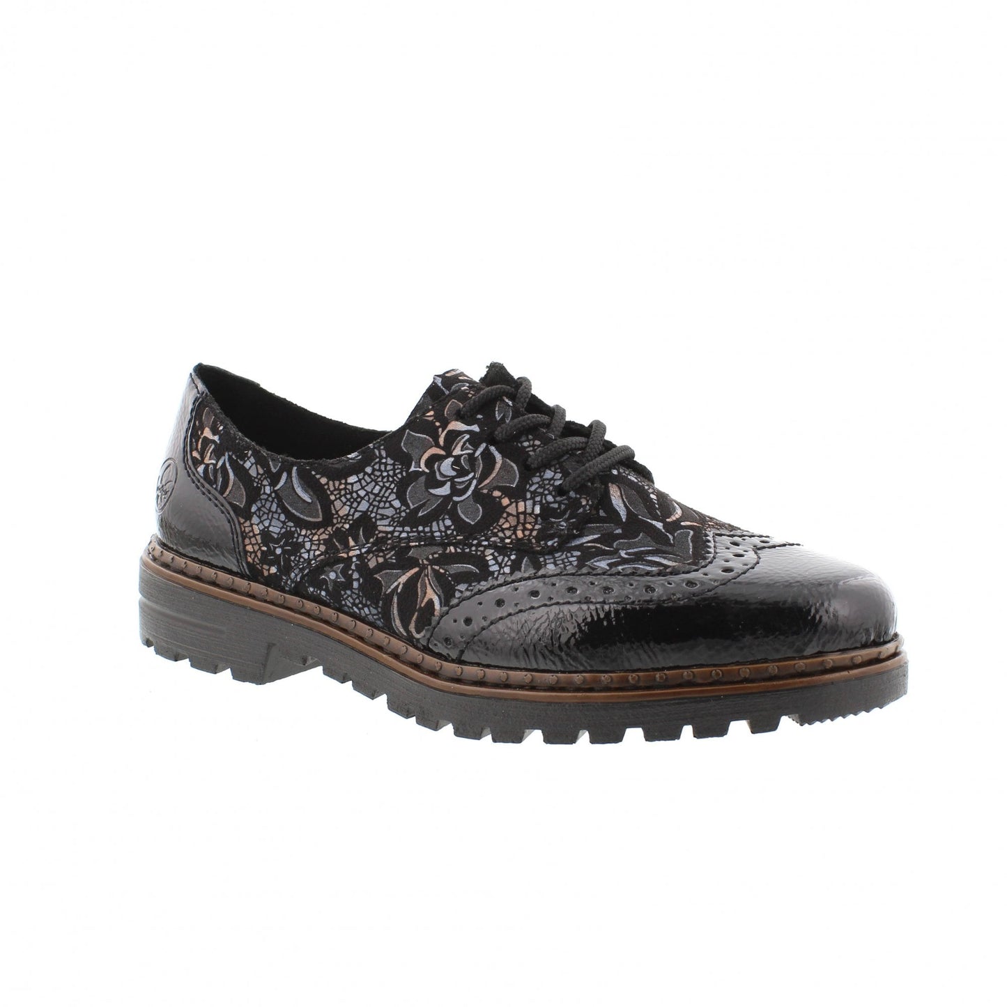 Rieker Women's Ulla Brogue Loafers - Black/Schwarz-Metallic