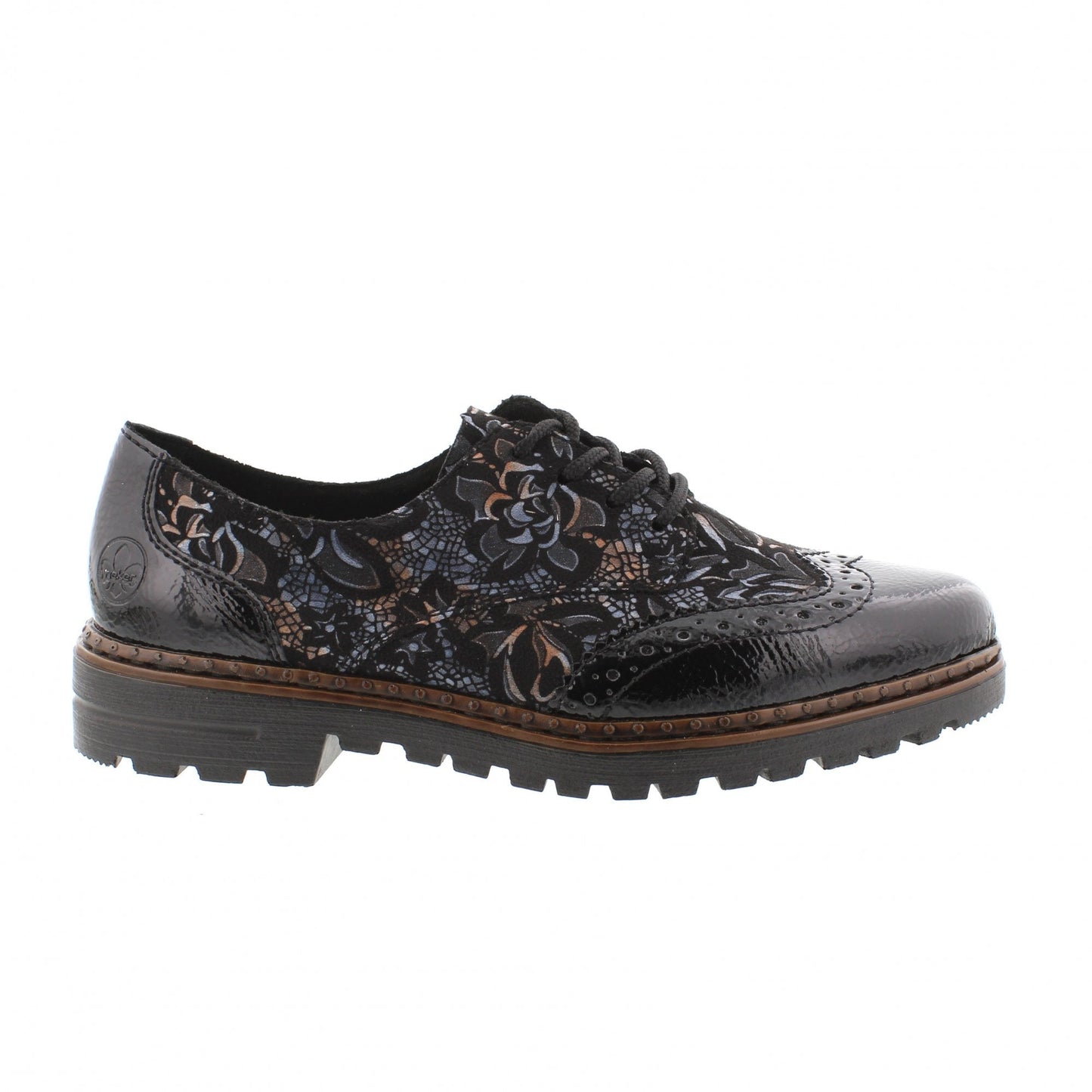 Rieker Women's Ulla Brogue Loafers - Black/Schwarz-Metallic