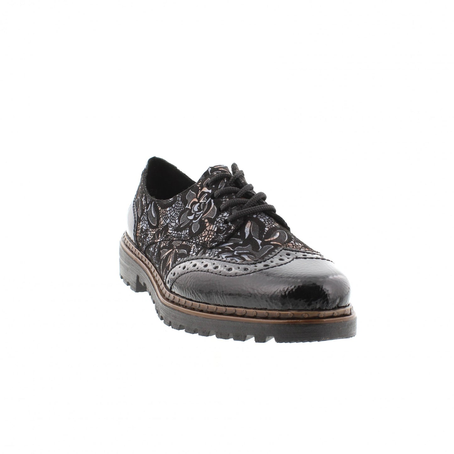 Rieker Women's Ulla Brogue Loafers - Black/Schwarz-Metallic