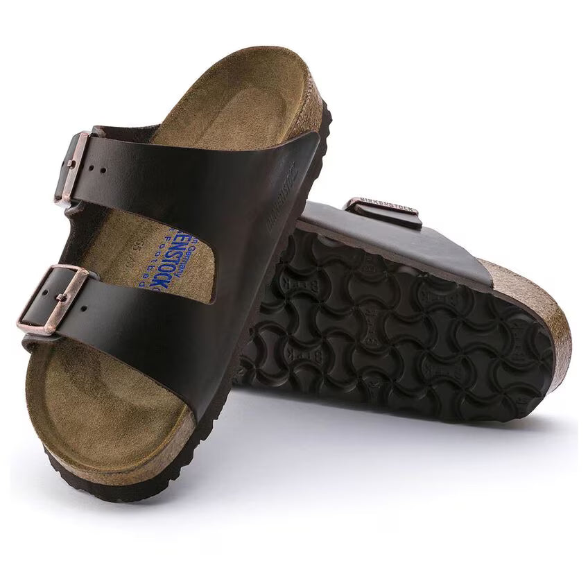 Birkenstock Unisex Leather Arizona Soft Footbed - Testa Di Moro