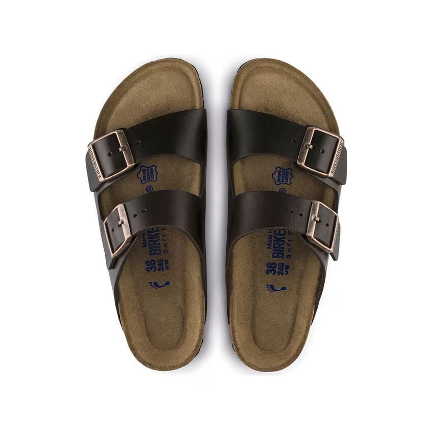 Birkenstock Unisex Leather Arizona Soft Footbed - Testa Di Moro