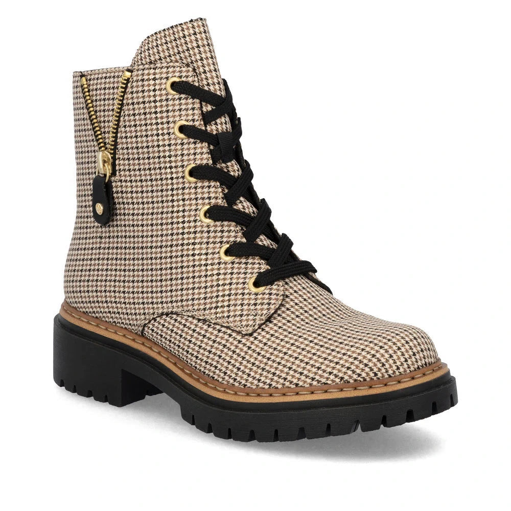 Rieker Women's Pearl 17 Side Zip Boots- Beige/Black Combo