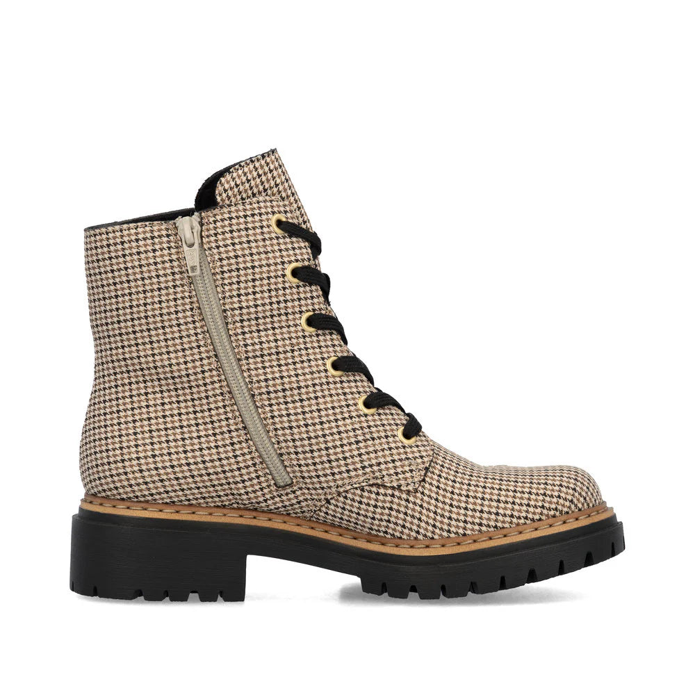 Rieker Women's Pearl 17 Side Zip Boots- Beige/Black Combo