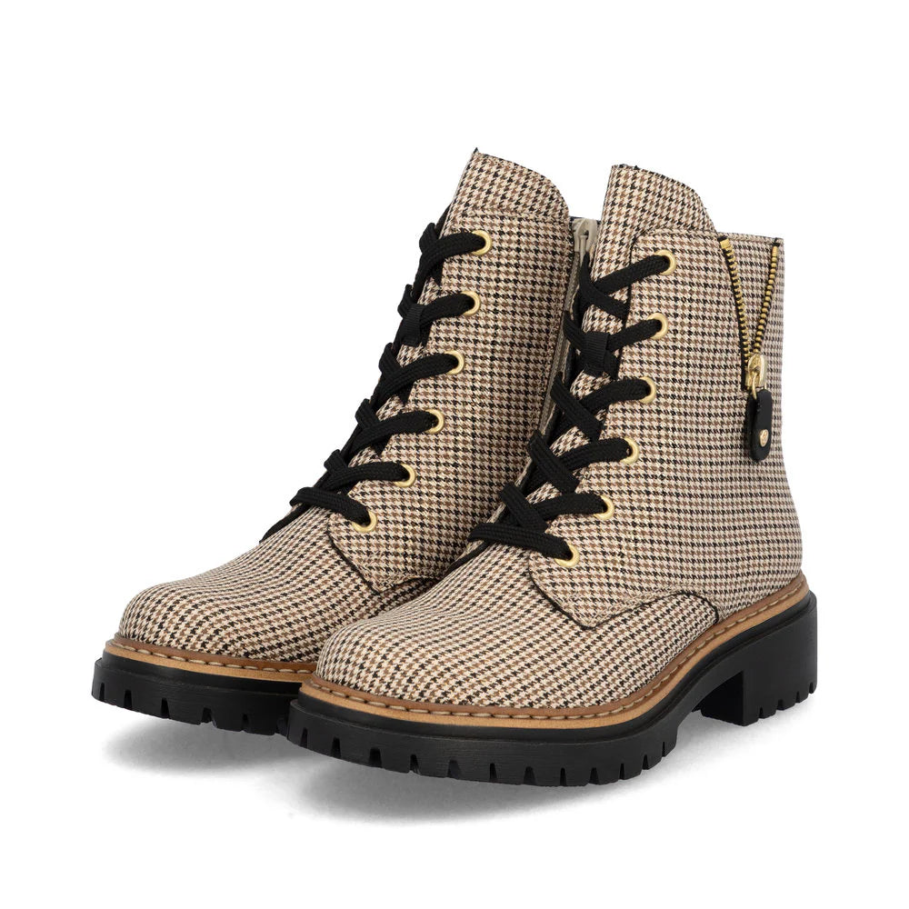 Rieker Women's Pearl 17 Side Zip Boots- Beige/Black Combo
