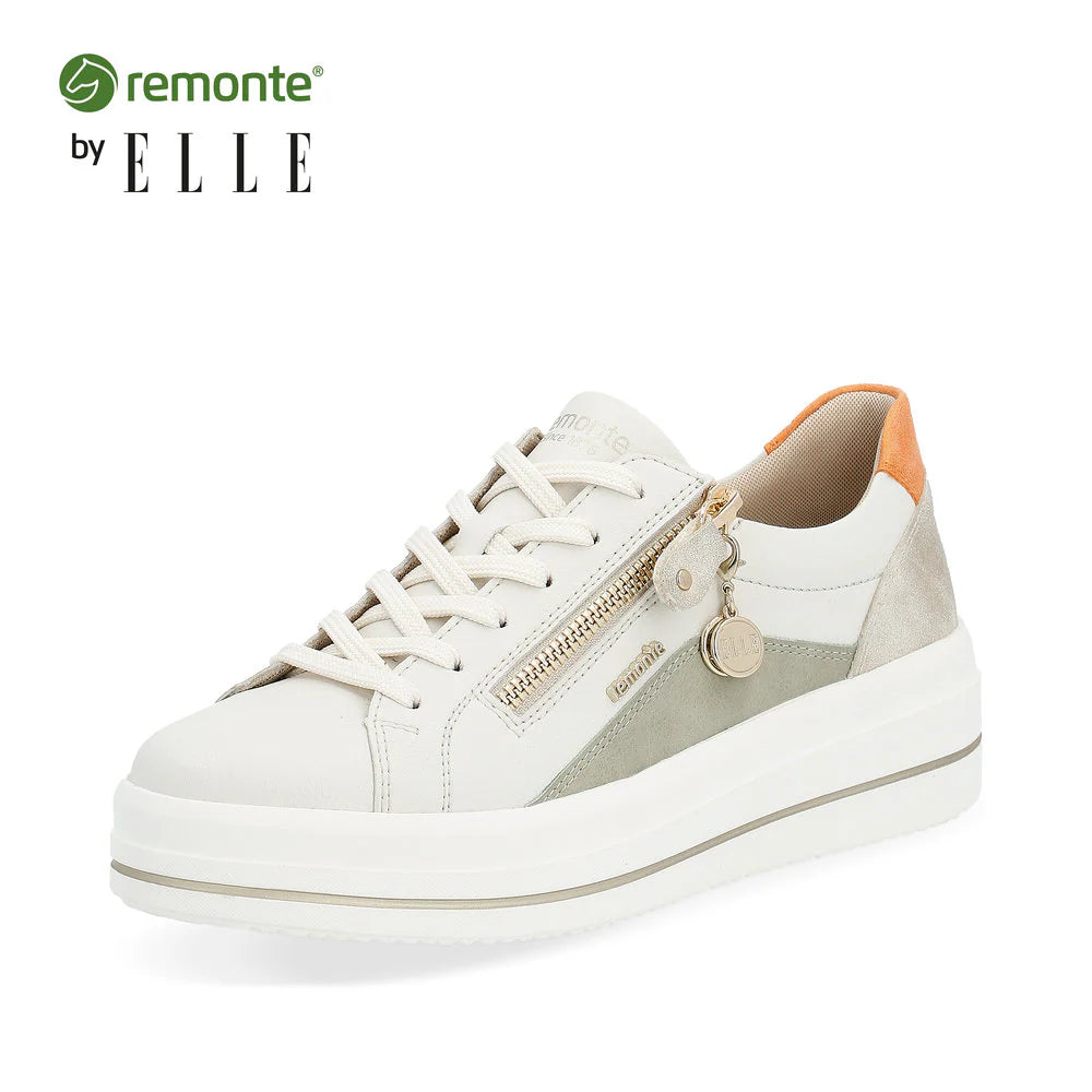 Remonte by Rieker Women's Julika Leather Low-Top Sneaker - Off White/Salbei/Muschel/Orange