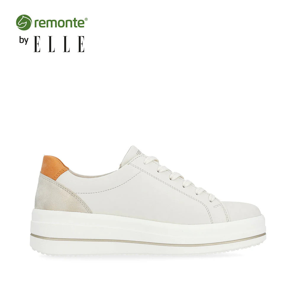 Remonte by Rieker Women's Julika Leather Low-Top Sneaker - Off White/Salbei/Muschel/Orange