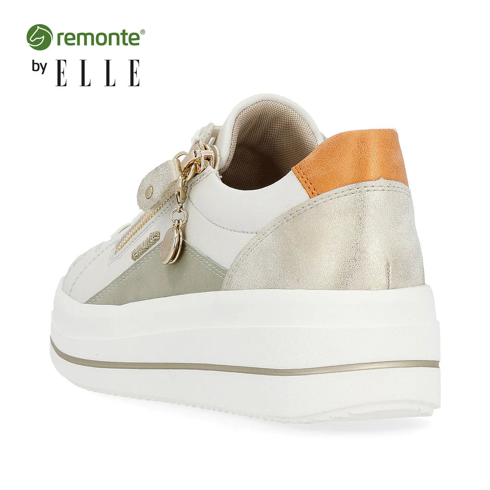 Remonte by Rieker Women's Julika Leather Low-Top Sneaker - Off White/Salbei/Muschel/Orange