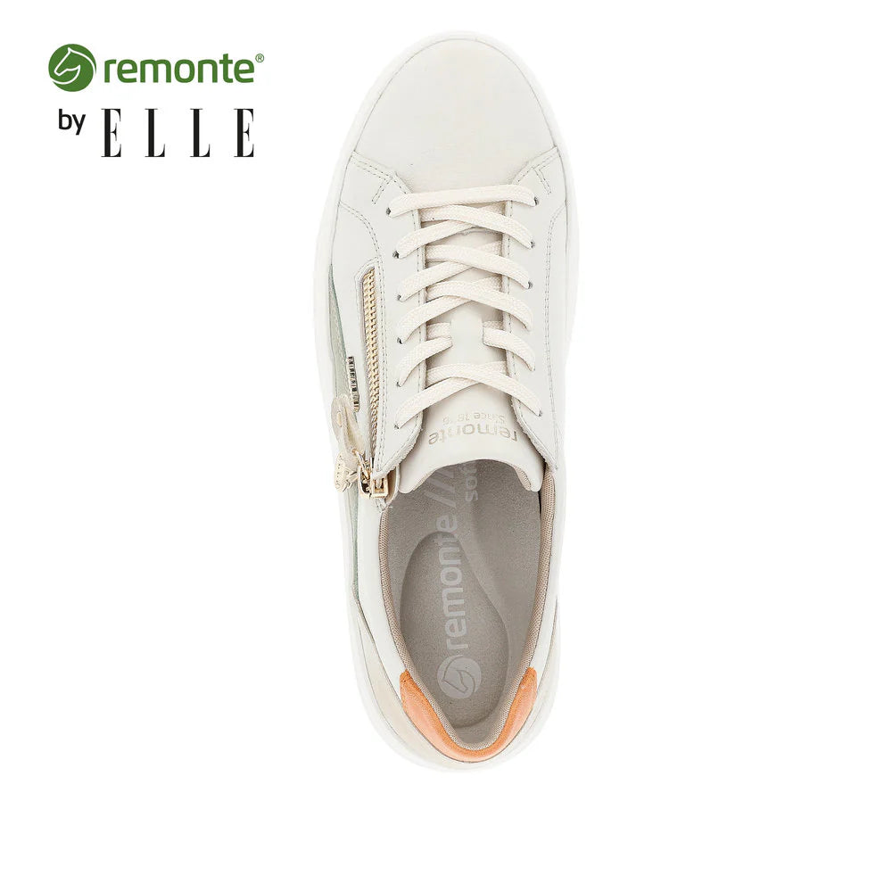 Remonte by Rieker Women's Julika Leather Low-Top Sneaker - Off White/Salbei/Muschel/Orange