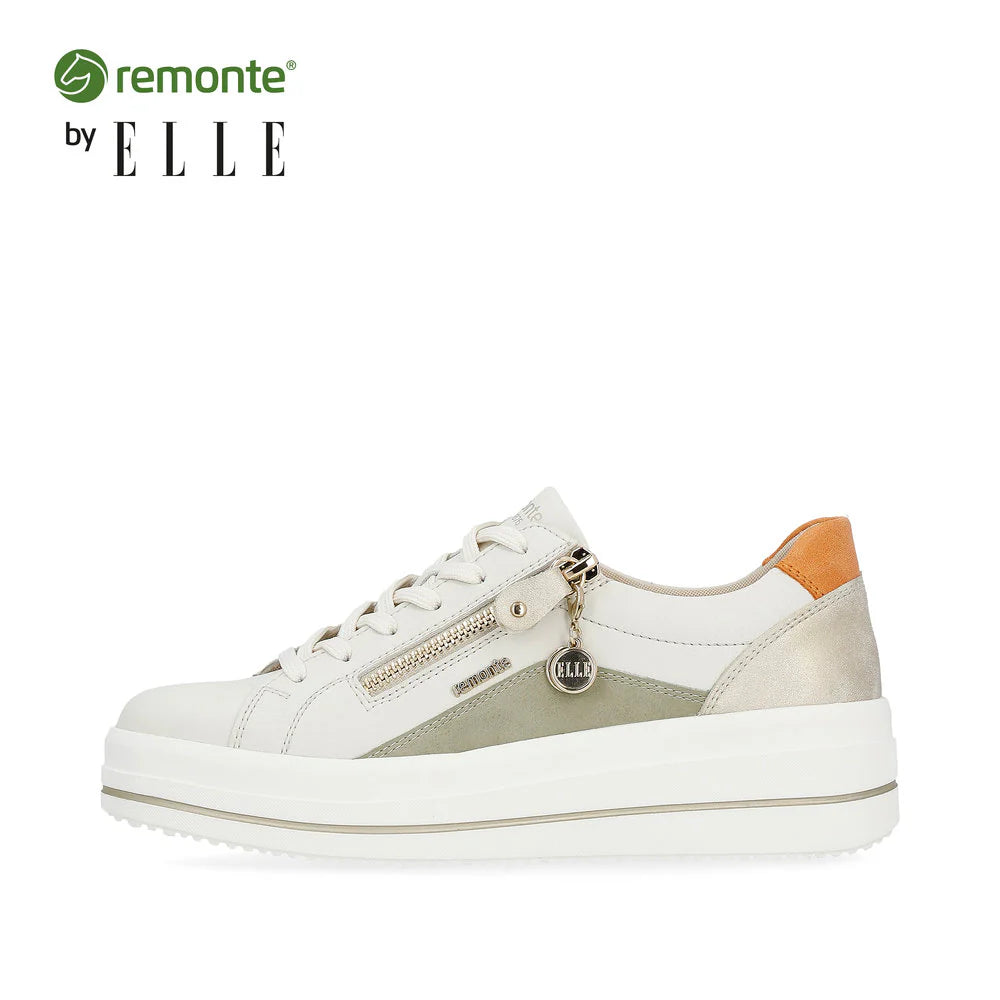 Remonte by Rieker Women's Julika Leather Low-Top Sneaker - Off White/Salbei/Muschel/Orange