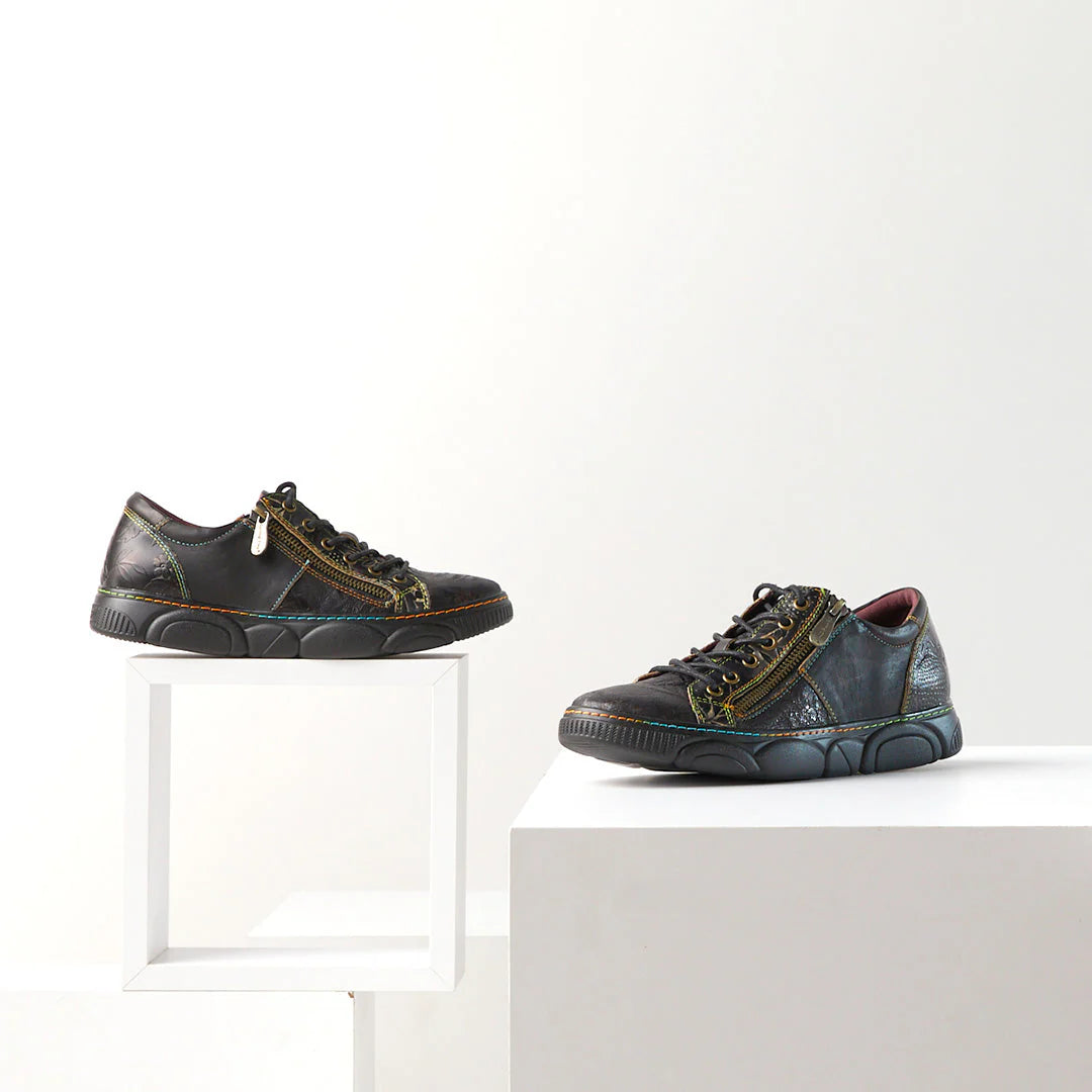 L'Artiste by Spring Step Women's Danli Leather Zipper Sneaker - Black Multi