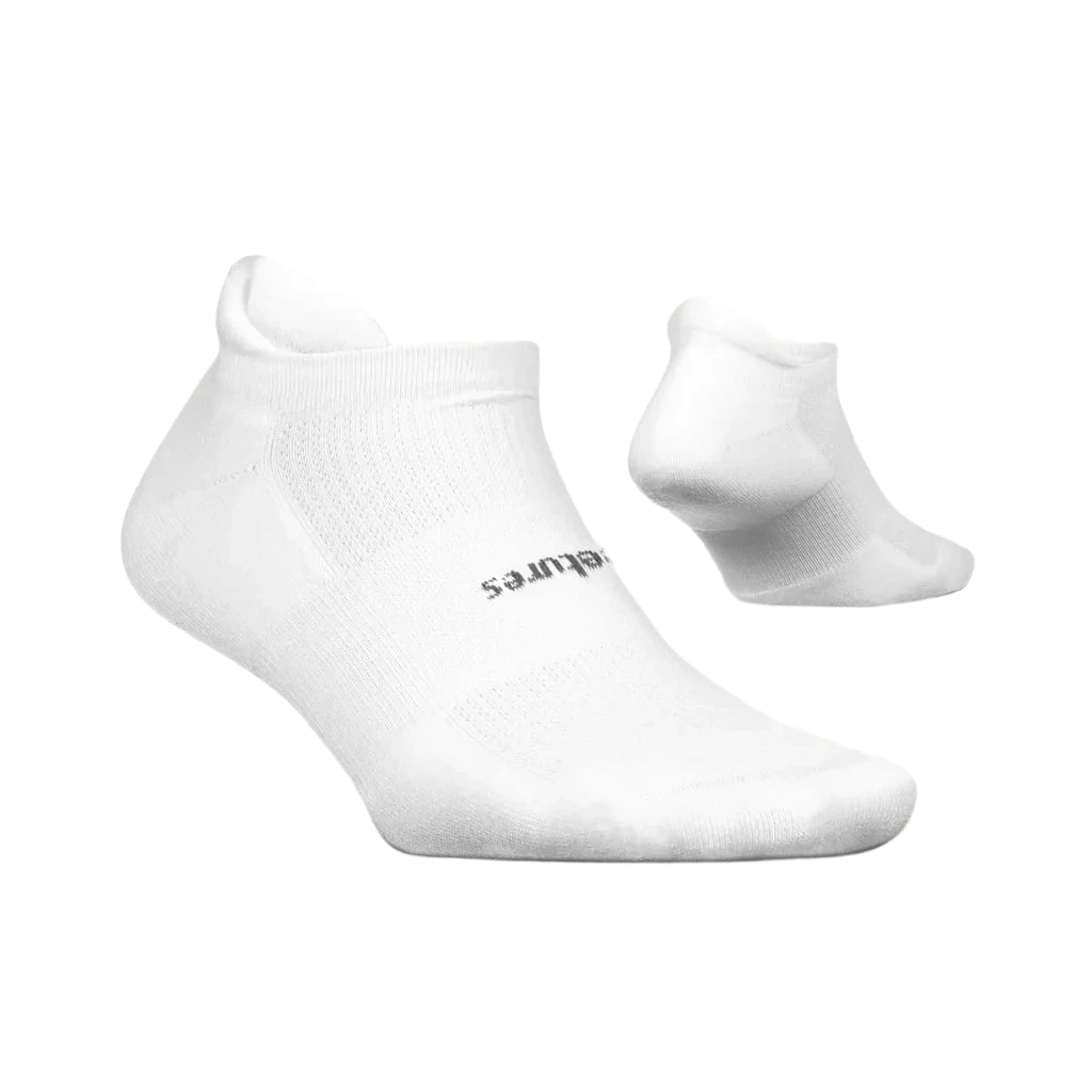 Feetures Unisex High Peformance Max Cushion No Show Tab Socks - White