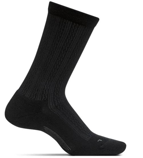 Feetures Women's Everyday Max Cushion Crew Textured Sock - Black