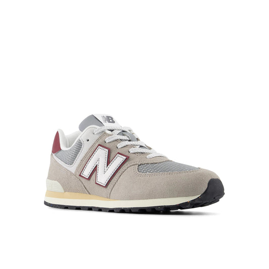 New Balance Big Kids (3.5-7) 574 Lace - Arid Stone/Monarch Burgundy