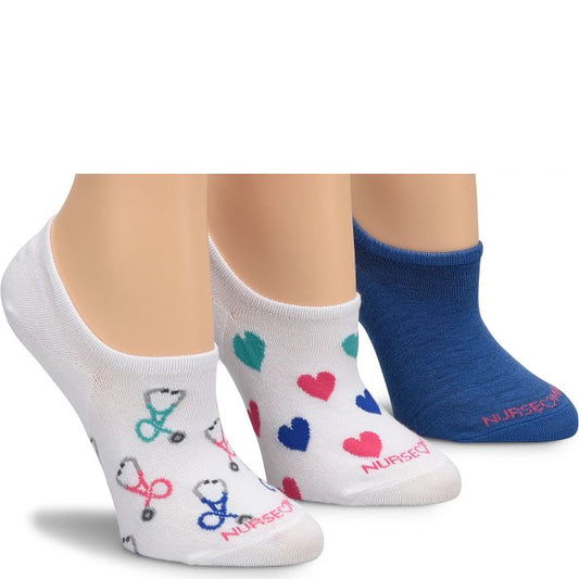 Nurse Mates Women's Sustainable Anklet (3 pack) Socks - Stethscope Heart