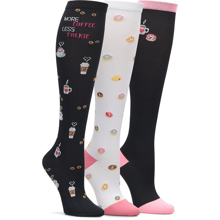 Nurse Mates Women's Compression Socks 3-Pack - Coffee And Donuts