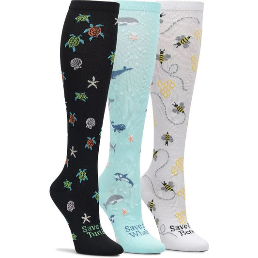Nurse Mates Women's Compression Socks 3-Pack - Endangered Species