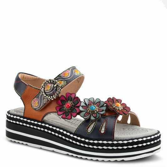 L'Artiste by Spring Step Women's Laga Hand Painted Sandals - Navy Multi