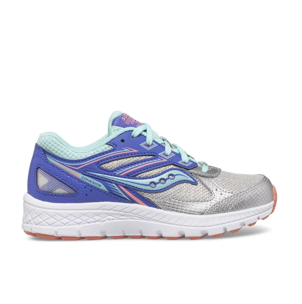 Saucony Big Kid's GIRLS Cohesion 14 Sneakers - Light Silver/Periwinkle/Turquoise