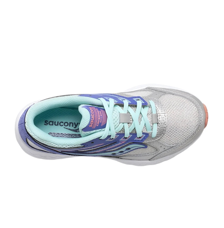 Saucony Big Kid's GIRLS Cohesion 14 Sneakers - Light Silver/Periwinkle/Turquoise
