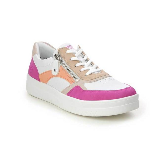 Remonte by Rieker Women's Pearl White Leather Sneakers - Magenta/Weiss/Rose/Tan/Salmon