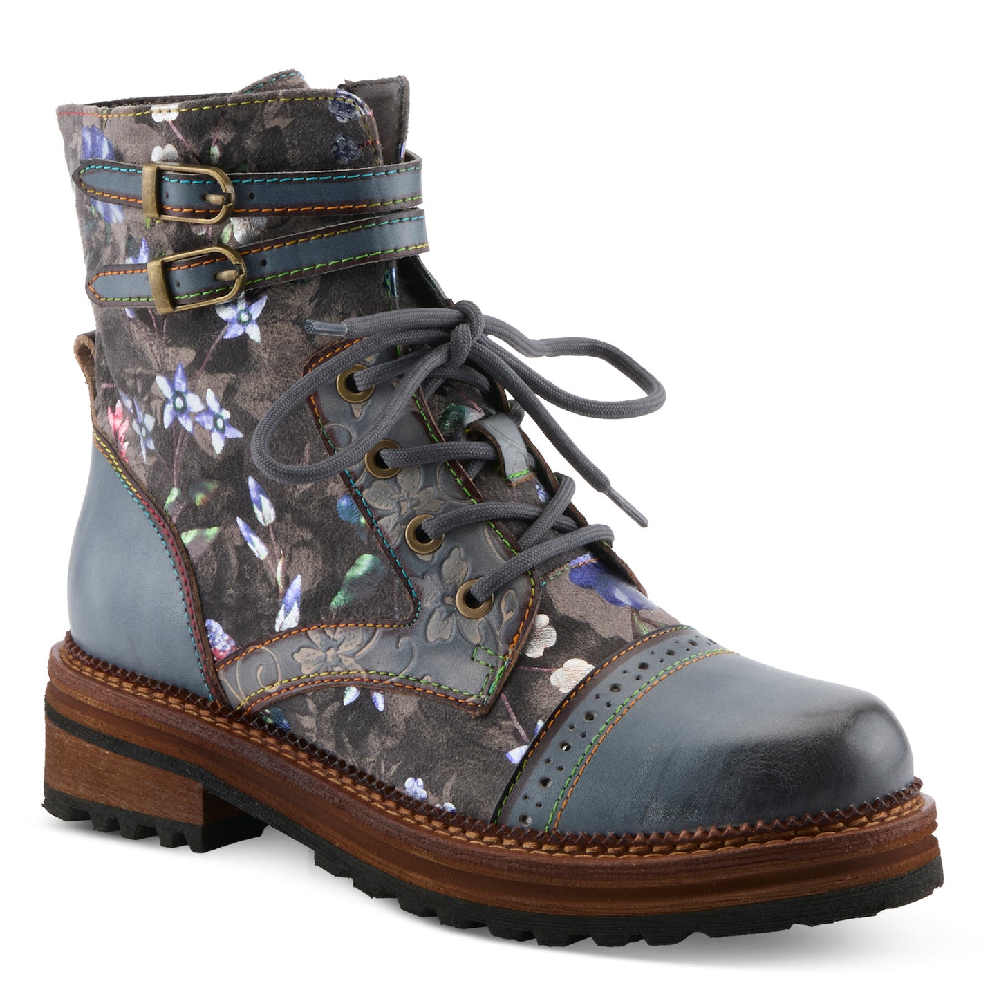 Spring Step Women's Alltheway Combat Boot- Blue Multi
