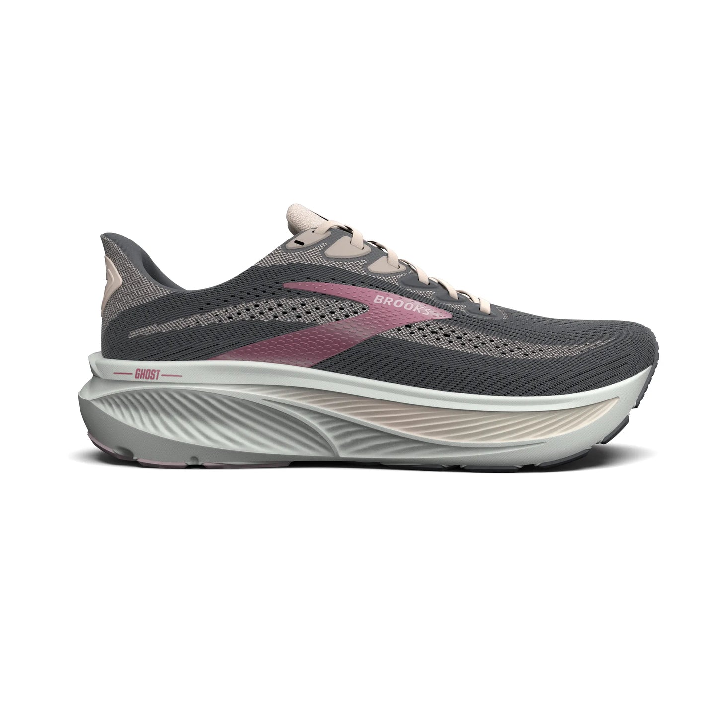 Brooks Women's Ghost 17 Dynamic Road Running Sneaker - Poppy Seed/Pink/Blue Wash