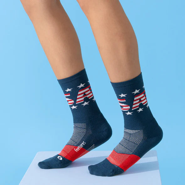 Feetures Women's Elite Mini Crew (Light Cushion) Sock - USA Navy