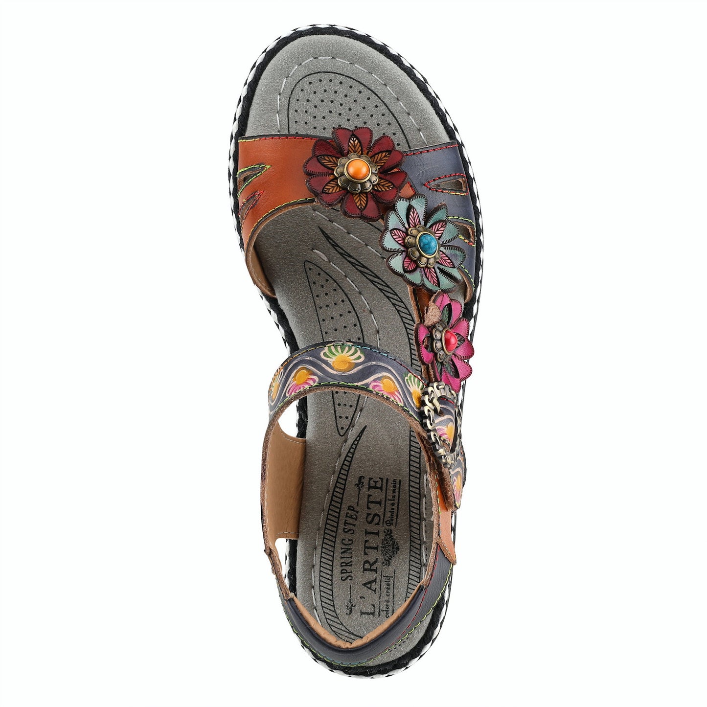 L'Artiste by Spring Step Women's Laga Hand Painted Sandals - Navy Multi