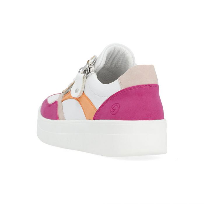 Remonte by Rieker Women's Pearl White Leather Sneakers - Magenta/Weiss/Rose/Tan/Salmon