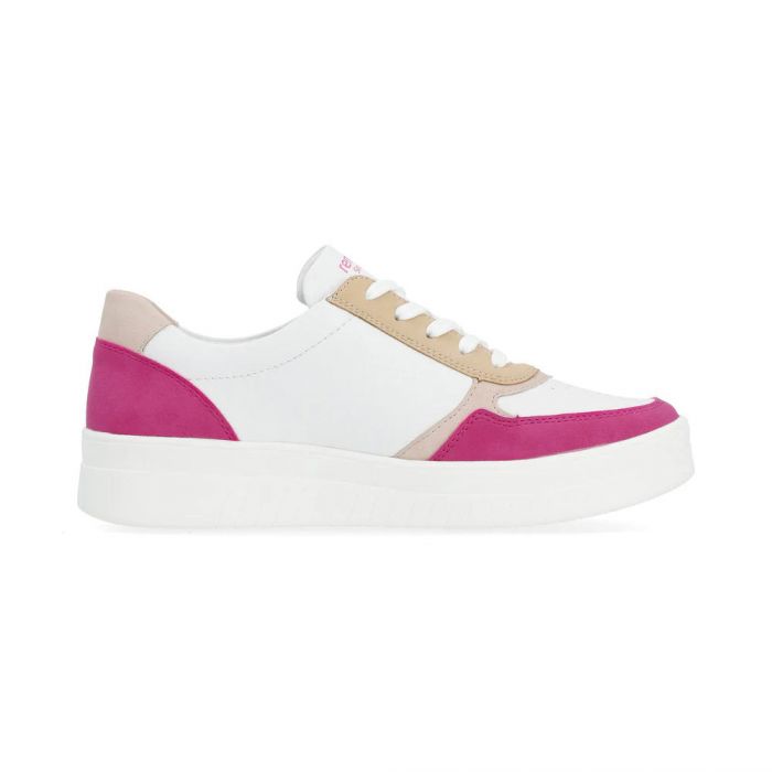 Remonte by Rieker Women's Pearl White Leather Sneakers - Magenta/Weiss/Rose/Tan/Salmon