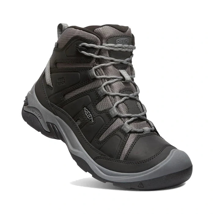 KEEN Men's Circadia Waterproof Boot - Black/Steel Gray 3/4 view